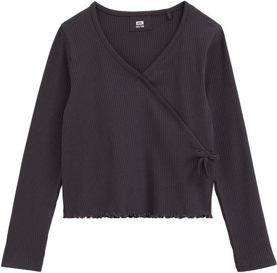 WE Fashion Meisjes T-shirt van ribstof met strikdetail
