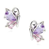 Crystalline Azuria Vlinders Oorknopjes met Roze Paars Violet Zirkonia Kristallen 18 kt Witgoud Verguld voor Vrouwen en Meisjes