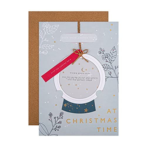 Personalisable Multi-Recipient Christmas Card by Hallmark - Contemporary Blue and Red Photo Frame Design with Sticker Sheet