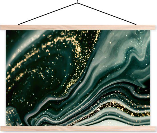 TextilePosters Poster - Marmerlook - Goud - Groen - Glitter - 150x100 cm