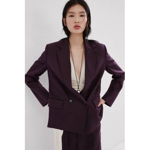 Mango regular blazer met linnen donkerpaars