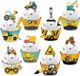 Set de 24 décorations et caissettes à cupcakes sur le thème du chantier, avec des images de tracteur et d'excavatrice