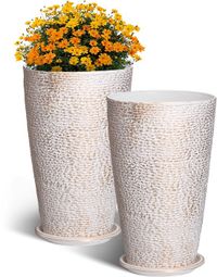 Vevor Set de 2 pots de fleurs jardinière avec soucoupe 30x53cm Beige Plastique Ovale