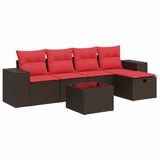 vidaXL 6-delige Loungeset met kussens, polyrattan, bruin