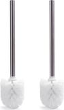 MSV Brosse WC/toilette modèle détaché - 2x - brosse plastique blanche - manche inox - D8 x 32 cm
