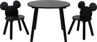 Disney Mickey Mouse Tafel en 2 Stoelen Kinderkamer Zwart Hout