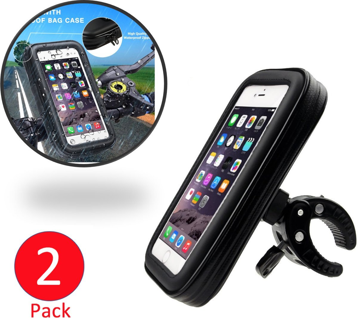 iCall 2x Waterdichte Fietshouder voor alle Telefoons tot 4 7 inch â€“ Fiets Stuur Houder Geschikt voor onder andere Apple iPhone 7 / 6/6s / 5/5S/5C/SE / Samsung Galaxy J1 2016 - Waterproof en Dustproof Bike Mount Holder