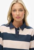 Superdry Athletic Essentials Chemise de rugby à rayures pour femme Manches longues Coton Taille 12 Lauren Bleu marine/Rayure rose