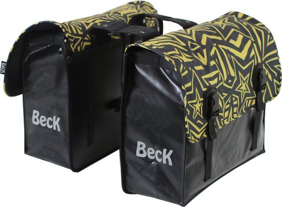 BECK Classic Dubbele Fietstas - Gold Stars - 46L - Bisonyl - Achter - Goud/Zwart/Geel