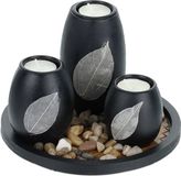 Merkloos Relaxdays waxinelichthouders - plateau en siersteentjes - Ø 19,5 cm - tafeldecoratie woonkamer - zwart/bruin