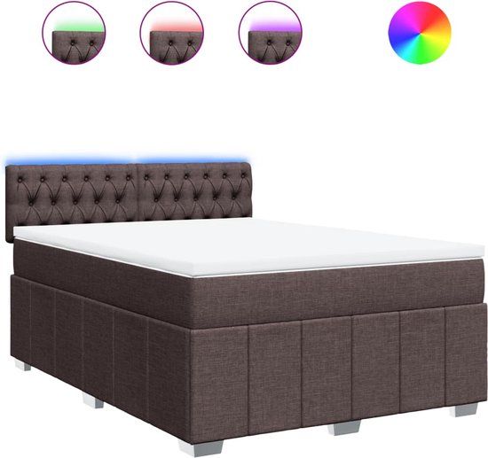 vidaXL Boxspring met matras stof donkerbruin 140x190 cm