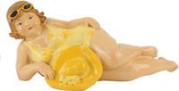 Gerkimex Home decoratie beeldje dikke dame - zittend - donkerblauw badpak - 17 cm