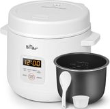 Bear Kleine rijstkoker, 2 kopjes, mini-rijstkoker voor 1-2 personen, ruimtebesparend, 3 kookprogramma's (witte rijst, volkorenrijst, pap), 12-uurs timer, warmhoudfunctie, elektrische rijstkoker