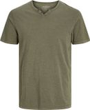JACK & JONES Essentieel T-shirt met V-hals en knoopjes voor heren, korte mouwen, jersey katoen, groen, maat XS