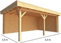 Merkloos Overkapping Lisa 550 cm bij 350 cm diep Plat dak bruin