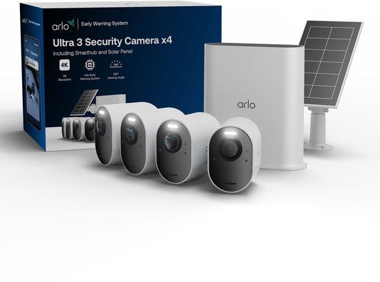 Arlo Ultra3 4K beveiligingscamera + Zonnepaneel - 4 Cam Kit (incl. Smart Hub)