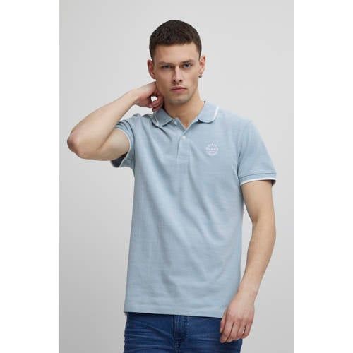 Blend slim fit polo met contrastbies lichtblauw