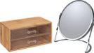 5Five Make-up organizer en spiegel set - 2 lades - bamboe/kunststof - 5x zoom spiegel