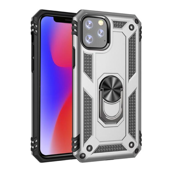 R-JUST iPhone 11 Hoesje - Shockproof Case Cover Cas TPU Grijs + Kickstand