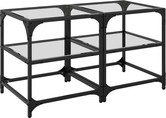 vidaXL Salontafels 2 st met transparant glazen blad 40x40x45 cm staal