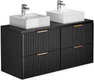 Vente-unique Geribbeld hangmeubel voor badkamer met opzetwastafel - Zwart - L120 cm - ZEVARA