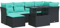 vidaXL 7-delige Loungeset met kussens, polyrattan, acacia, zwart