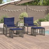 vidaXL - Bank loungeset - 4 zitplekken - Polyrattan - Grijs en Marineblauw