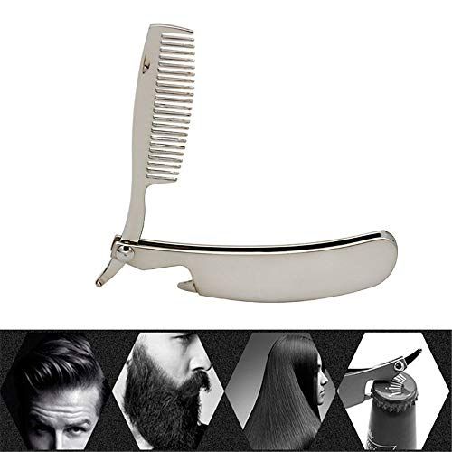 WYGC Combs Vouwbare baard kam roestvrij staal multifunctionele flesopener zak kam met anti-statische voor kammen & kammen haar, baarden en snorren Sliver