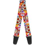 Buckle-Down Gitaarband - Sugar Skull Starburst Wit/Multi Color - 2" Breed - 29-54" Lengte