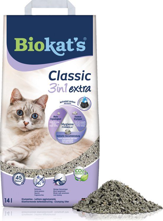 Biokat's Classic 3in1 Extra - 14L - Kattenbakvulling - Klontvormend - Parfumvrij - Actieve kool