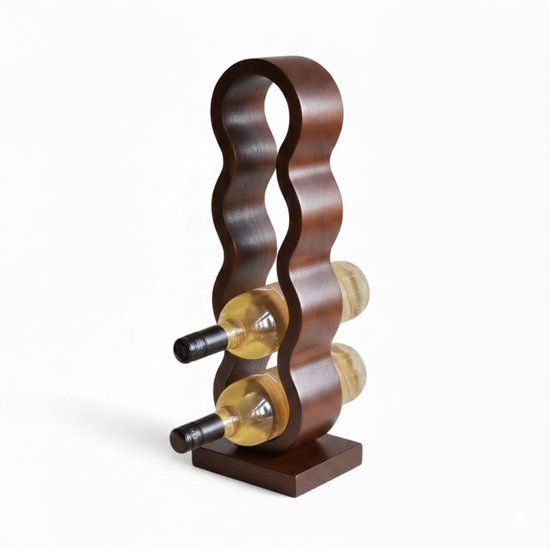 Meisterhome Wijnfleshouder - Japandi Wijnrek - Voor 4 flessen - Stapelbaar Mangohout - Bruin