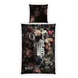 Herding Wild Flowers Zebra beddengoed, kussensloop ca. 80x80 cm, dekbedovertrek ca. 135x200 cm, met ritssluiting, 100% katoen