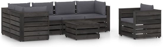 The Living Store Pallet Loungeset - Grenenhout - Antraciet - Modulair Design