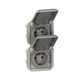 Legrand 069563L stopcontact - 2 x 2p+t - verticaal - grijs - componeerbaar