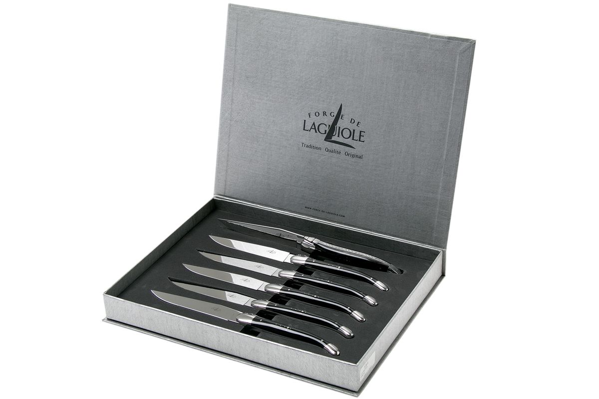 Forge de Laguiole set van 6 steakmessen zwart hoorn - T62MINBN