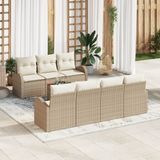 vidaXL Tuinbank - Set - met - kussen - 8 - pcs - Beige - poly - rattan