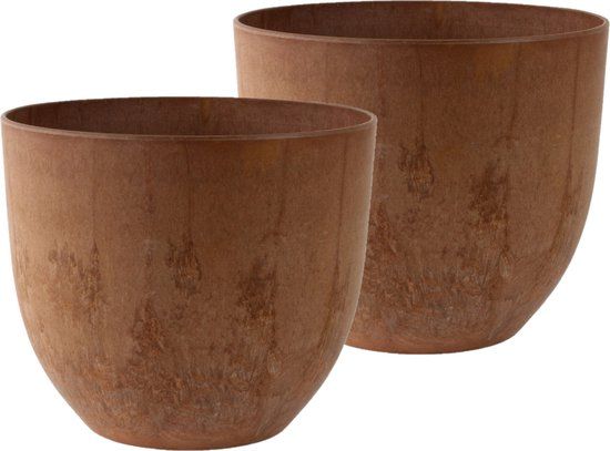 Ter Steege Plantenpot - 2 stuks - terra bruin - kunststof - 33 x 29 cm - Met drainagesysteem
