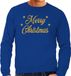 Bellatio Decorations Shoppartners Bv Foute Kersttrui - sweater - Merry Christmas - goud / glitter - blauw - heren - kerstkleding / kerst outfit XXL
