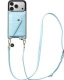 AVY Leren Hoesje geschikt voor Apple iPhone 17 Pro | Met Koord en Kaarthouder | Compatibel met MagSafe | Leather Case met Crossbody Koord & Wallet | Long Leather | Croco Blauw