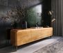 Acacia Meuble TV Shavani 200 cm Acacia naturel 4 portes Pieds en L Acier inoxydable argenté