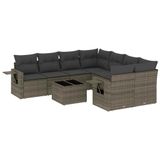 vidaXL 9-delige Loungeset met kussens, polyrattan, grijs