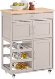 SoBuy Chariot de cuisine avec tiroirs et casier à vin, Meuble de cuisine sur roulettes avec plan de travail, îlot de cuisine compact, Brun clair 67x86x38 cm - FKW45-KA