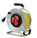 as - Schwabe 10344 Metalen Kabelhaspel met 3 Beschermende Contactcontactdozen, IP44, 230 V/16 A, 40 meter Kabellengte, Zilveren