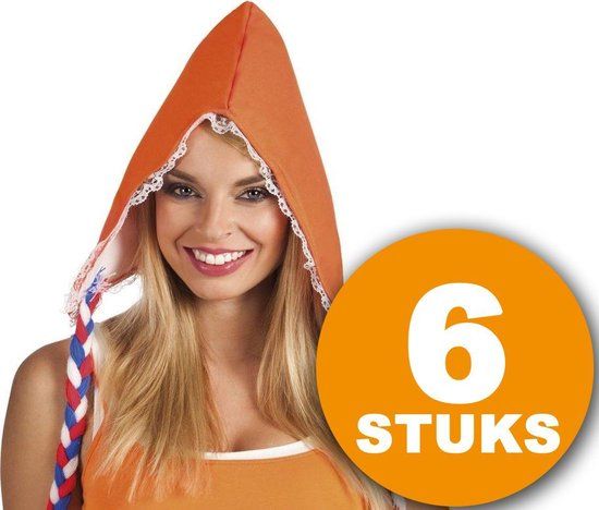 Oranje Boerinnenkapje - 6 stuks - Oranje Feestkleding voor EK/WK Voetbal - Katoen - 55 cm - Vrouwen - Minihoed