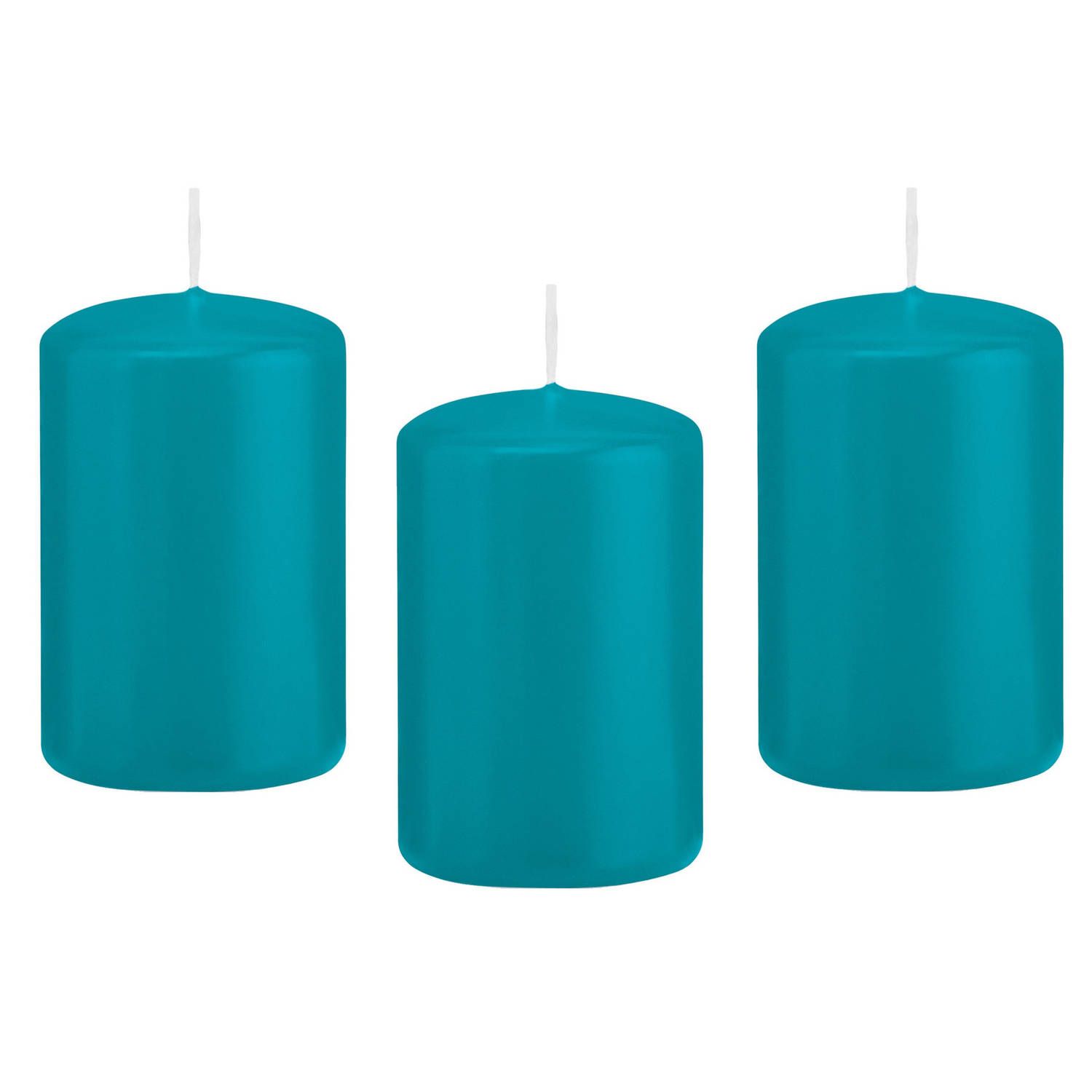 Trend Candles 8x Turquoise blauwe cilinderkaarsen 5 x 8 cm - Geurloos
