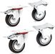 Wiltec set de transportrollen, 75 mm, 2 wielen met dubbele rem en 2 vaste wielen, massief rubberen wiel, 50 kg par roue
