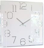 FLEXISTYLE Wandklok groot vierkant Digit 50cm diameter, zonder tikkende geluiden, modern, design acrylglas en acrylspiegel, woonkamer, slaapkamer (wit)