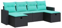 vidaXL 6-delige Loungeset met kussens, polyrattan, zwart