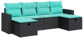 vidaXL 6-delige Loungeset met kussens, polyrattan, zwart