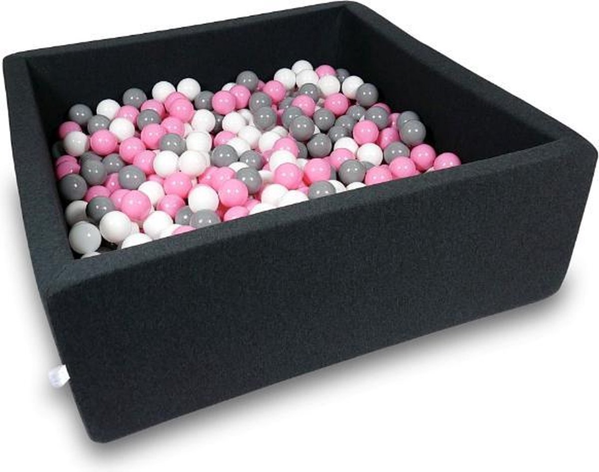 Viking Choice Ballenbak vierkant zwart - 600 ballen - 110 x 110 cm - ballenbad - roze 7 cm ballen